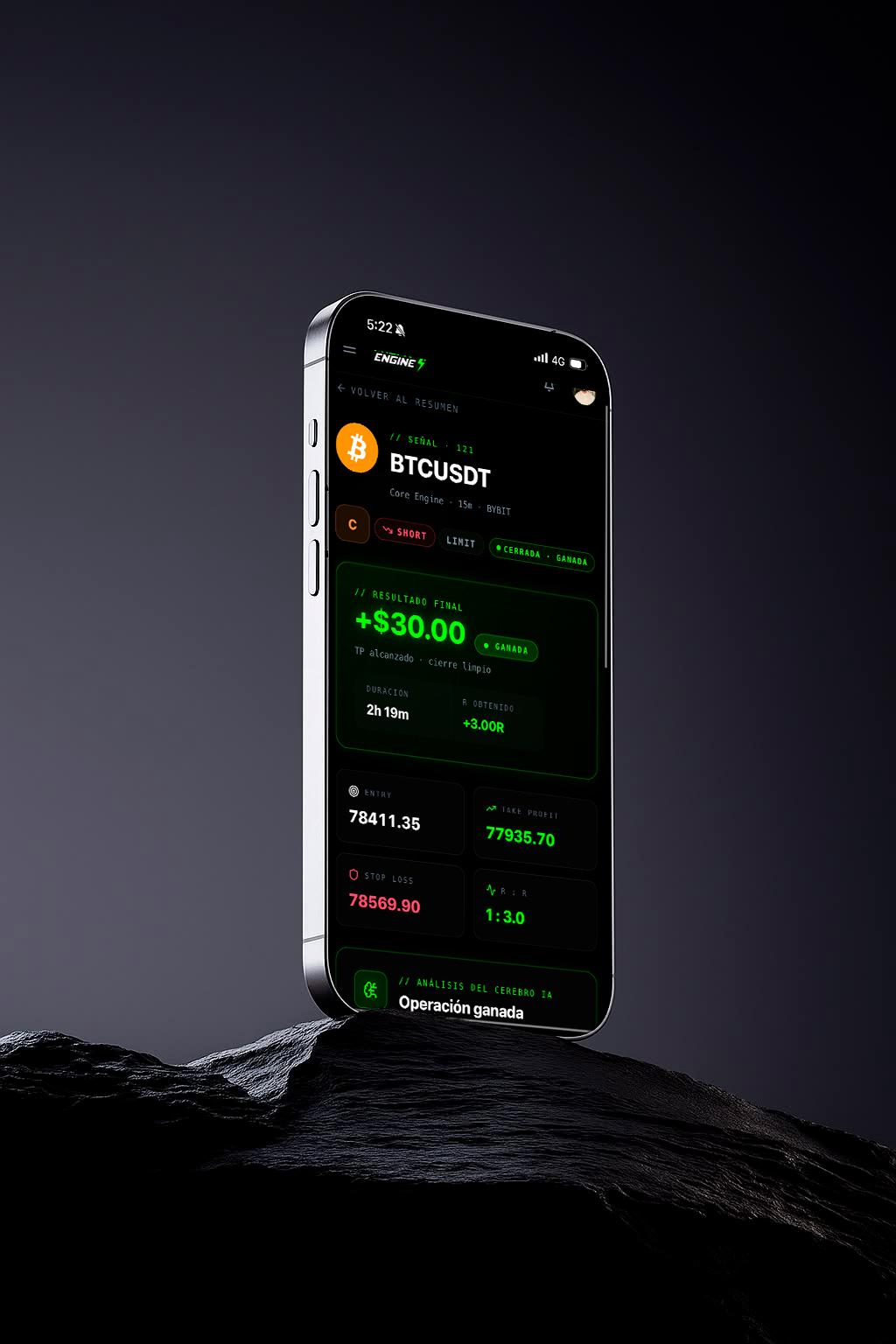 Pantalla de Trade Engine Pro con señales en tiempo real